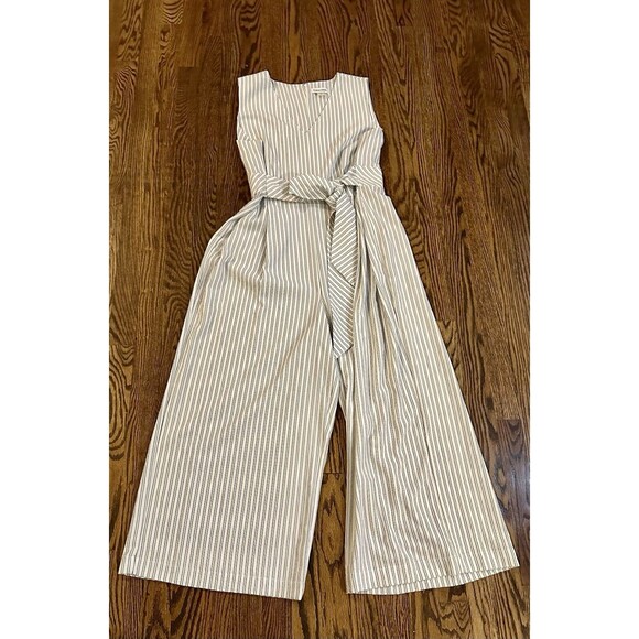 CALVIN KLEIN White Black Pinstriped Women's Wide Leg Romper Jumpsuit Size 14 EUC - Picture 8 of 13